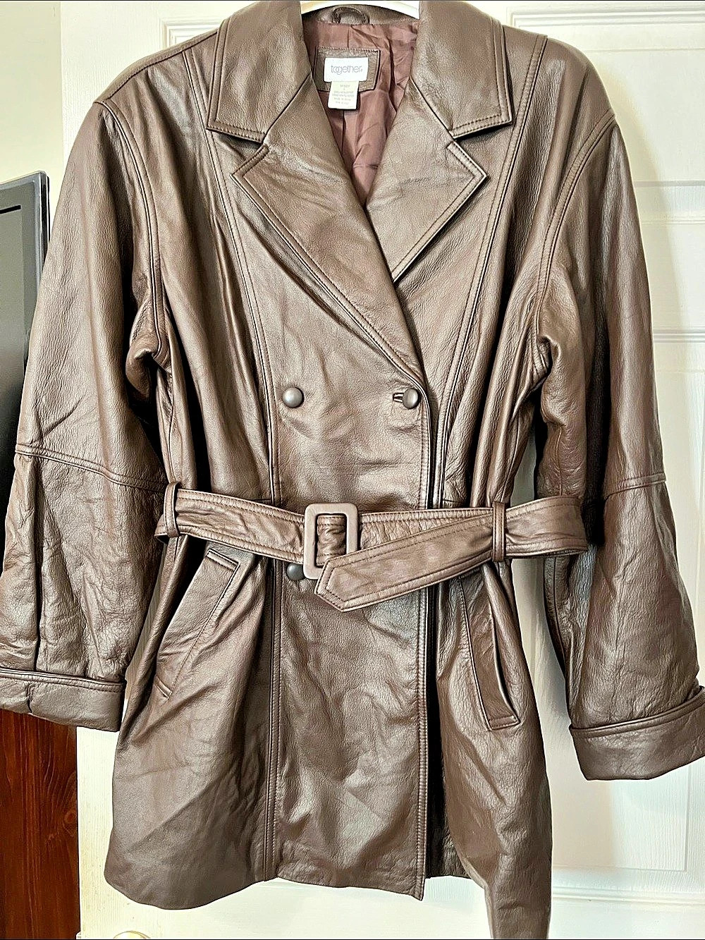 Wilson Leathers Together Missy Leather Belted Jacket Brown Size Large